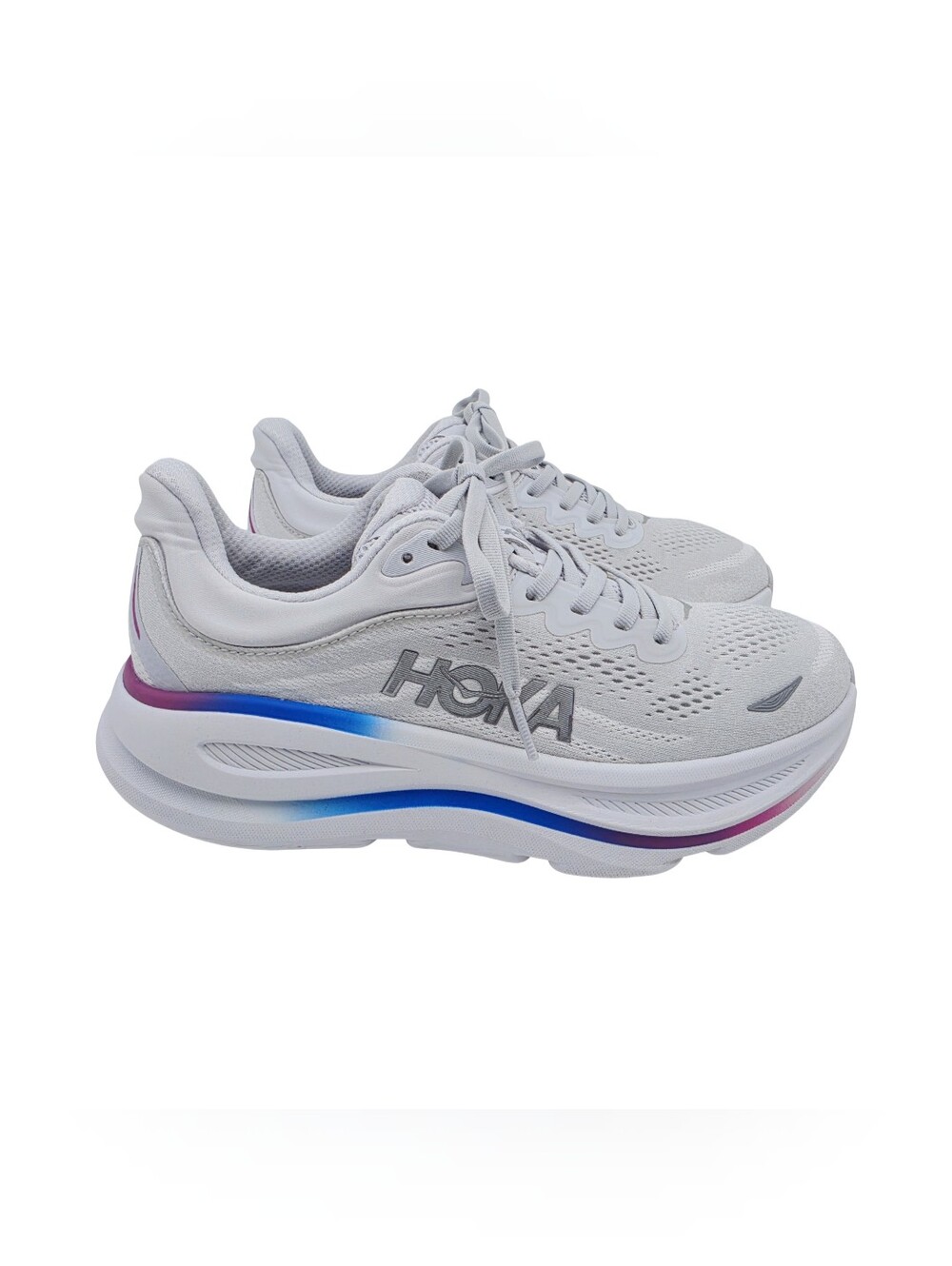 HOKA Women's Bondi 9 Max-Cushion Road Running Shoes Cosmic Grey White 8 Wide